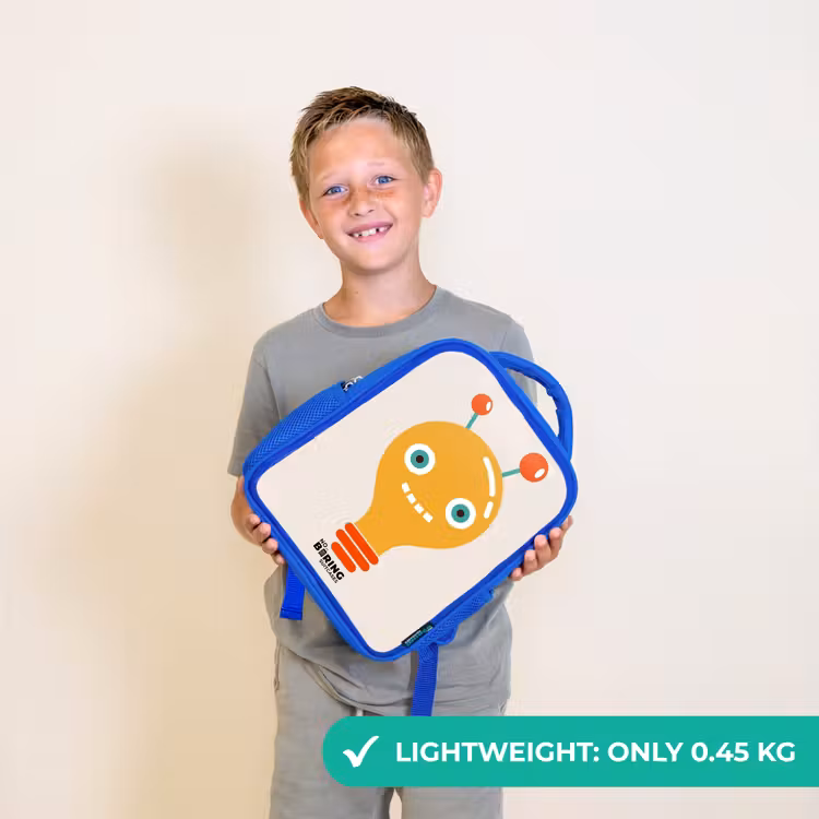 Kids backpack - Blue - Light bulb robot with big eyes — 3