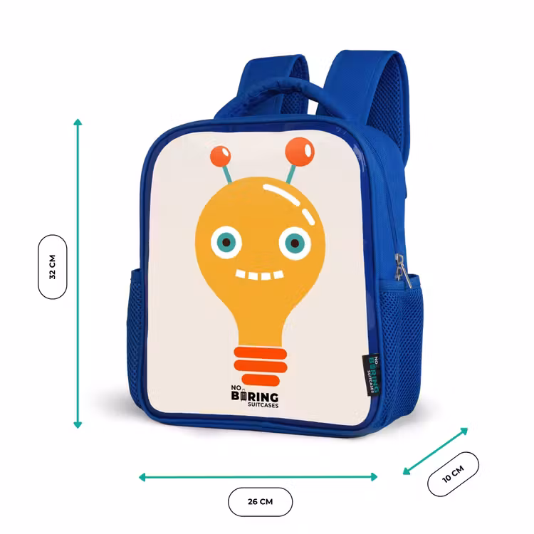 Kids backpack - Blue - Light bulb robot with big eyes — 6
