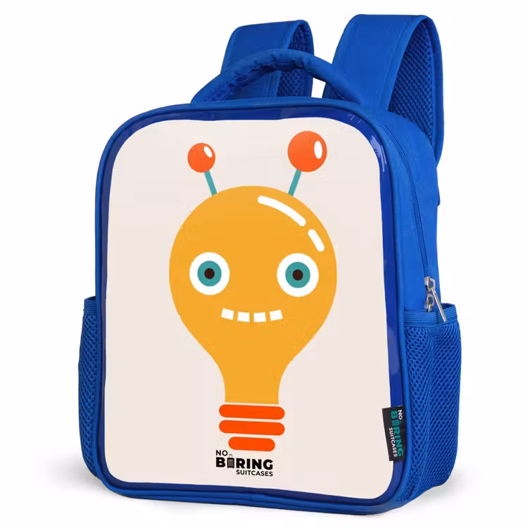 Kids backpack - Blue - Light bulb robot with big eyes — 7
