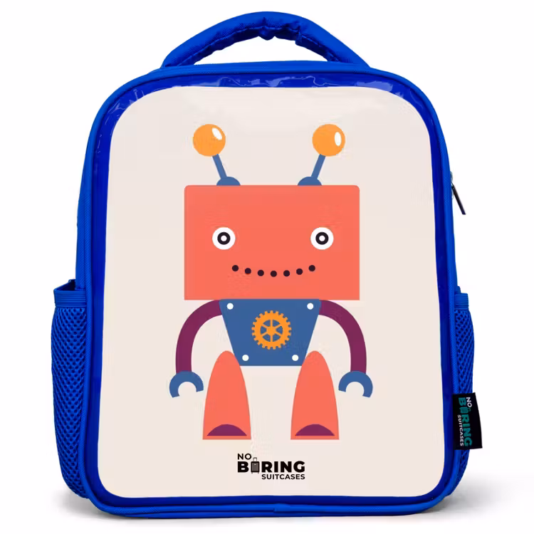 Kids backpack - Blue - Red robot with square head — 1
