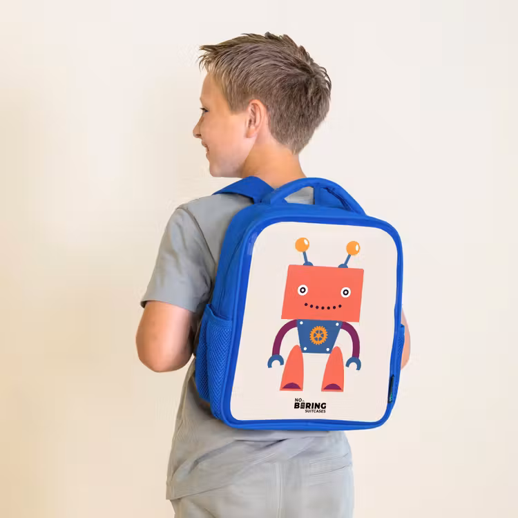 Kids backpack - Blue - Red robot with square head — 2