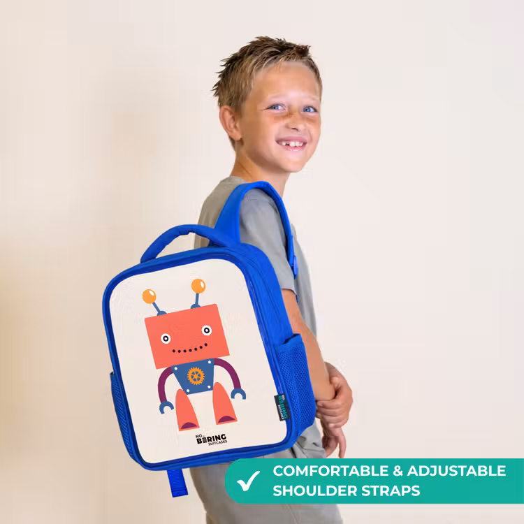 Kids backpack - Blue - Red robot with square head — 4