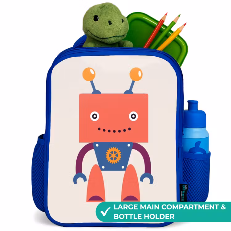 Kids backpack - Blue - Red robot with square head — 5