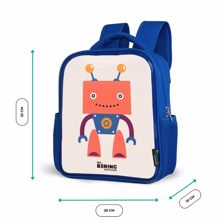 Kids backpack - Blue - Red robot with square head — 6