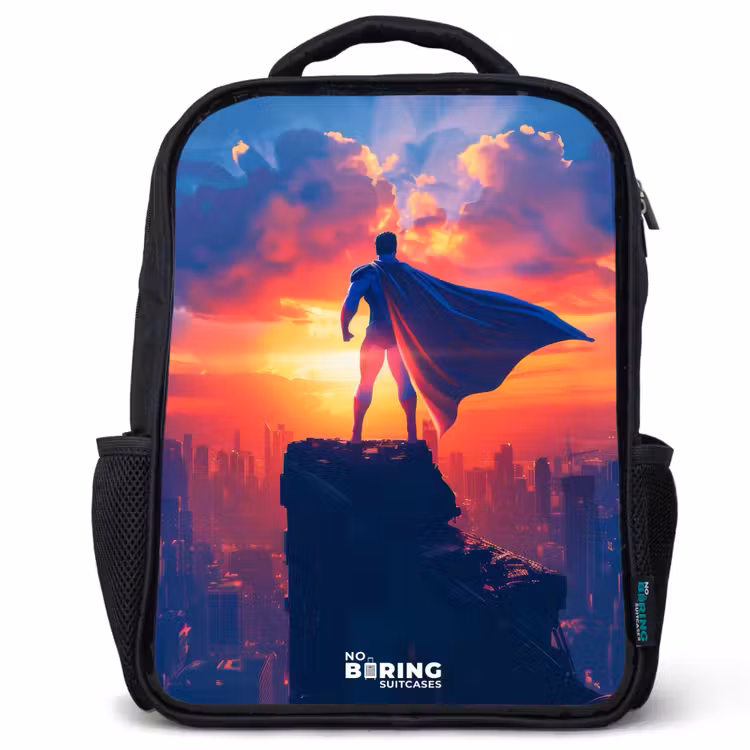 Kids backpack - Black - Skyscraper superhero — 1