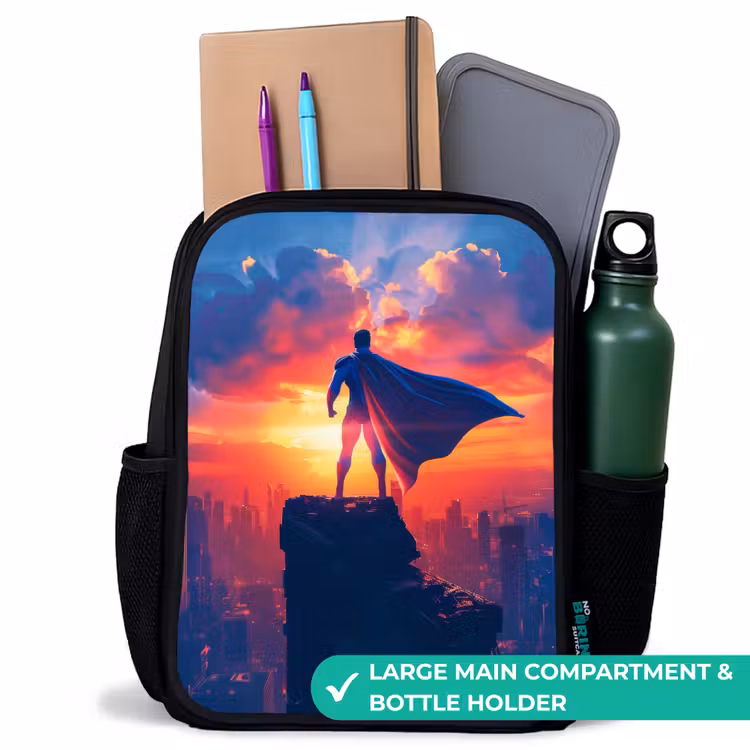 Kids backpack - Black - Skyscraper superhero — 10