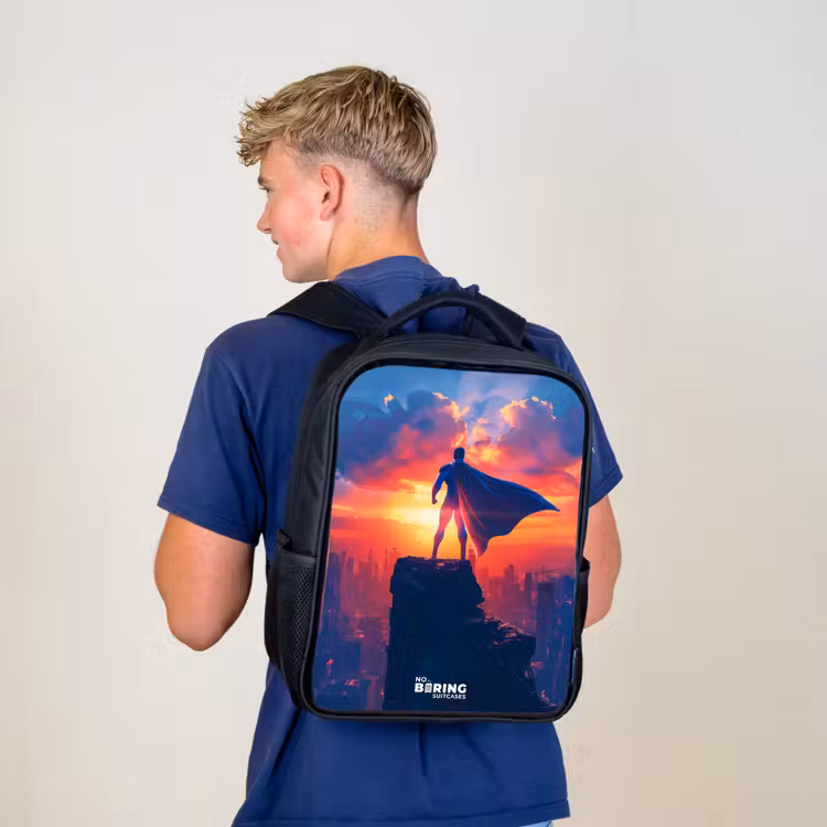 Kids backpack - Black - Skyscraper superhero — 5
