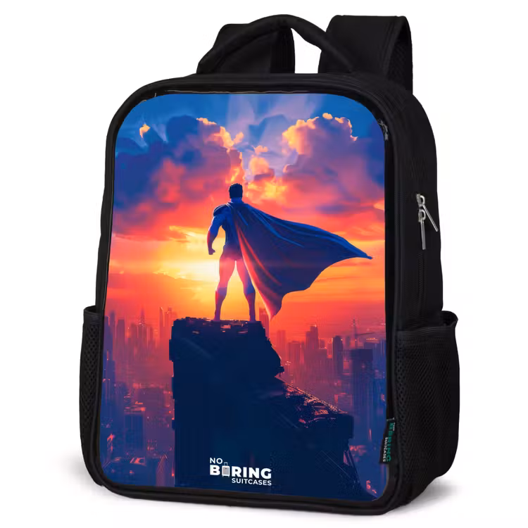Kids backpack - Black - Skyscraper superhero — 6