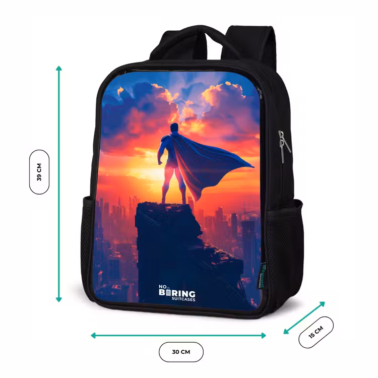 Kids backpack - Black - Skyscraper superhero — 8