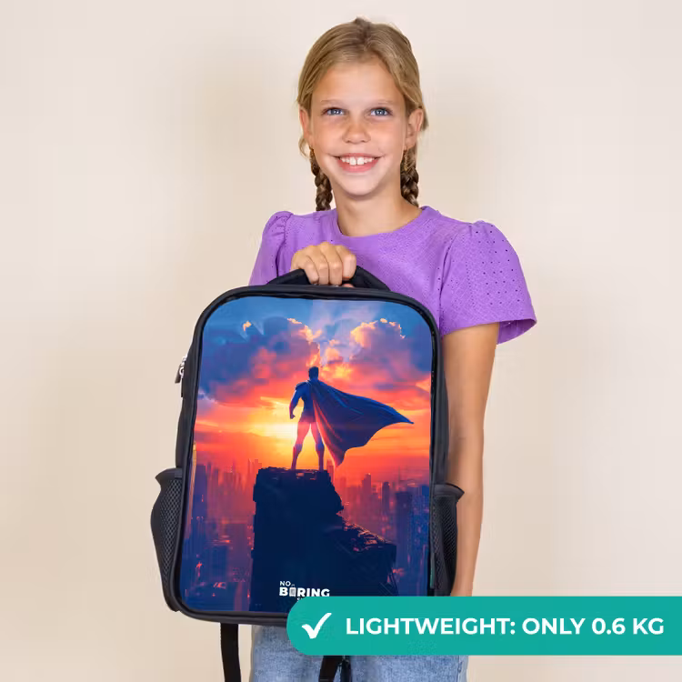 Kids backpack - Black - Skyscraper superhero — 9