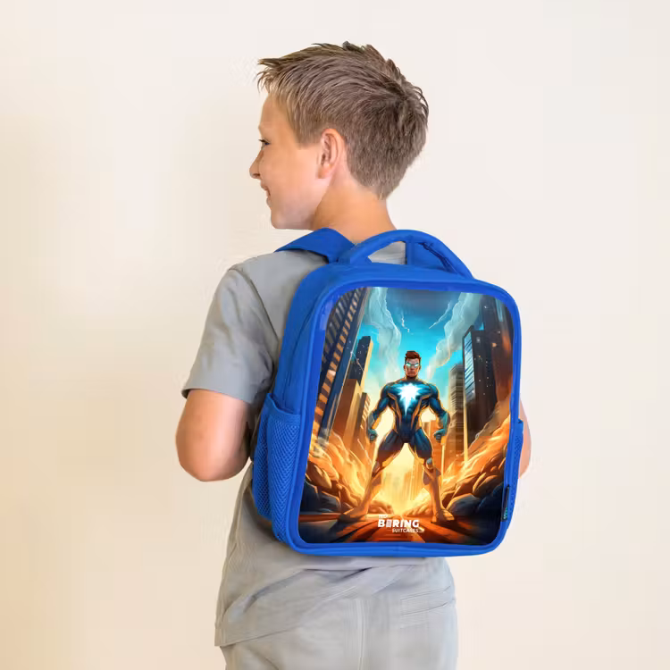 Kids backpack - Blue - City superhero — 2
