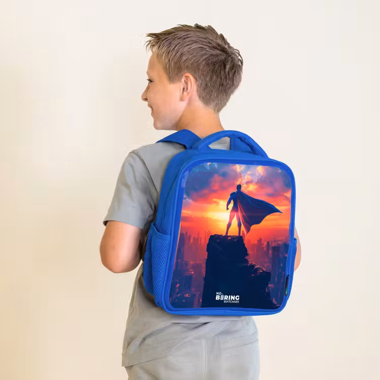 Kids backpack - Blue - Skyscraper superhero — 2