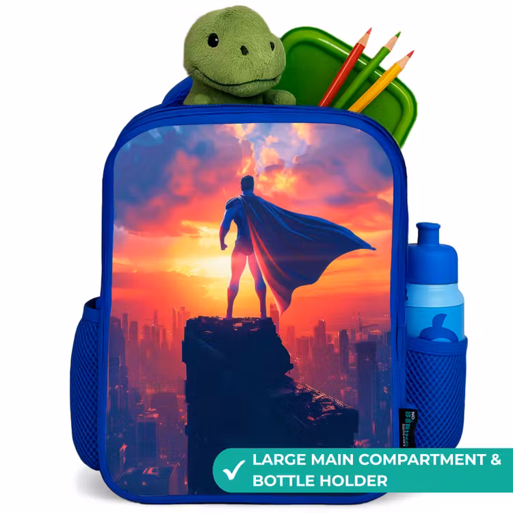 Kids backpack - Blue - Skyscraper superhero — 5