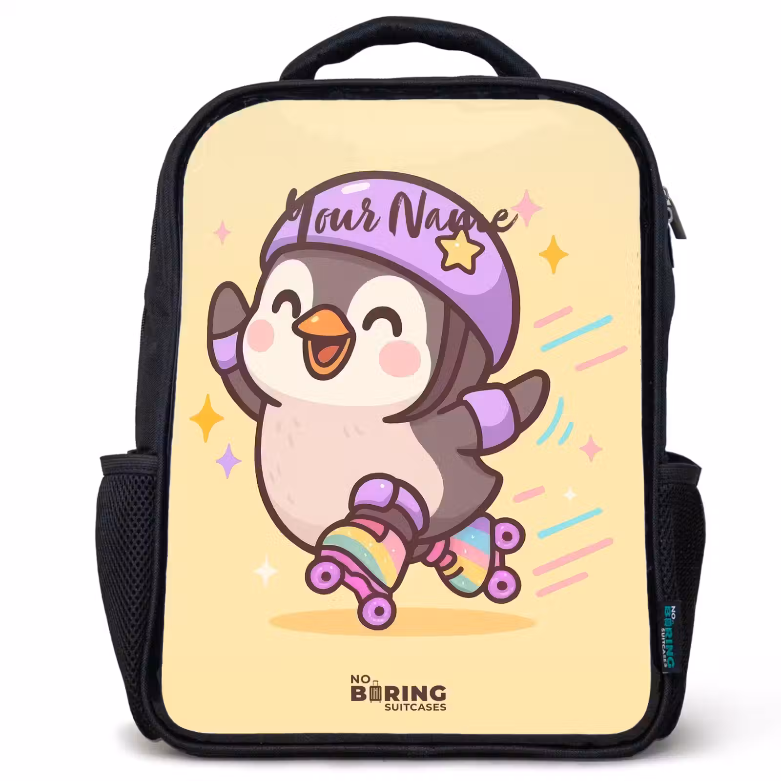 Kids backpack - Black - Kawai - Penguin - Roller skates — 1