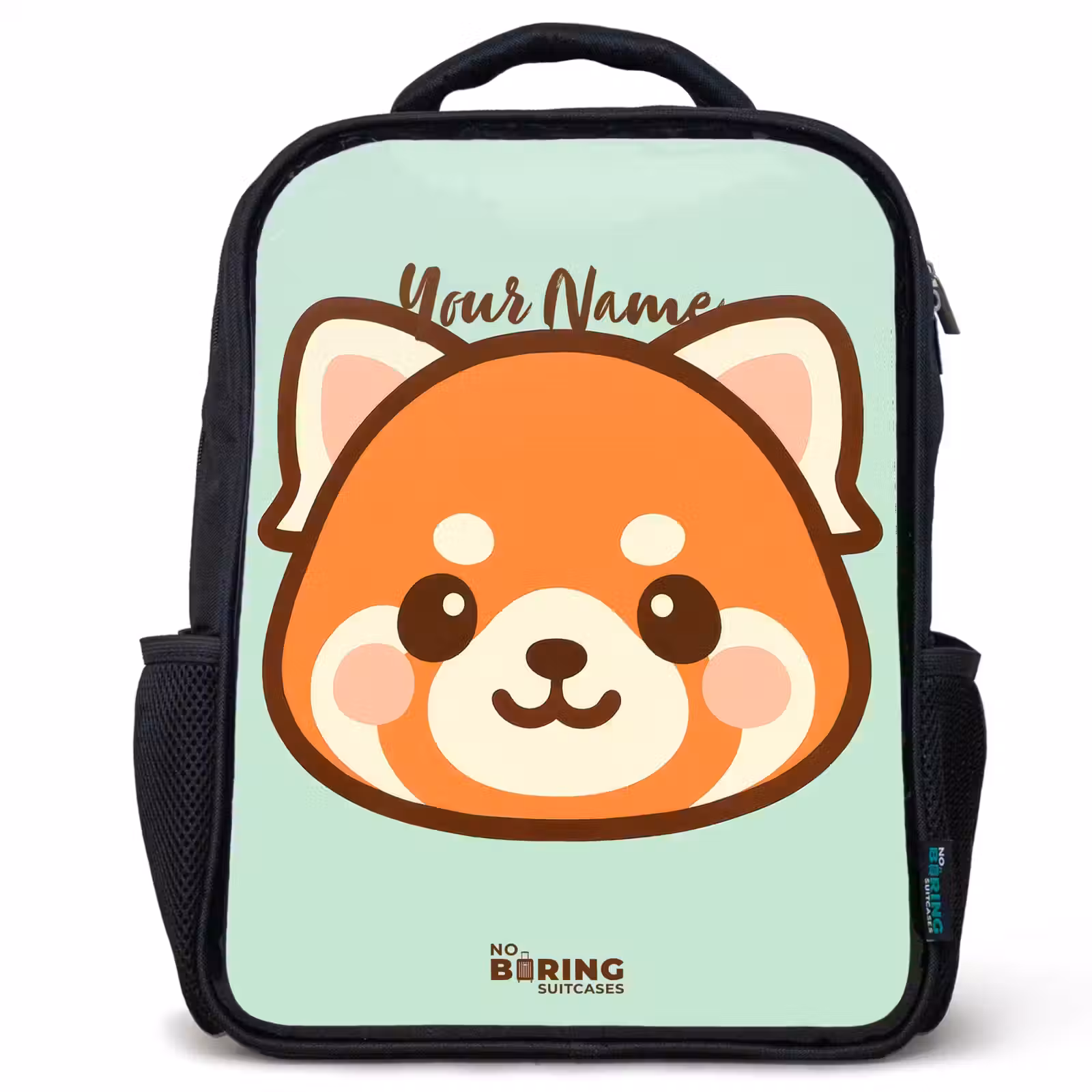 Kids backpack - Black - Kawai - Red panda - Green — 1