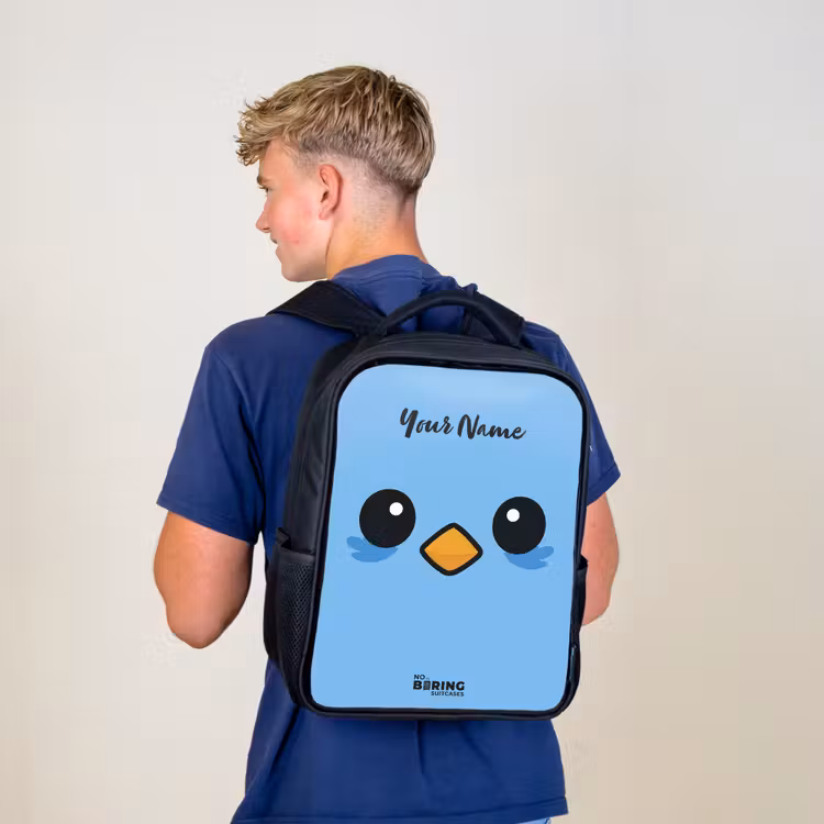 Kids backpack - Black - Kawai - Bird - Blue — 5