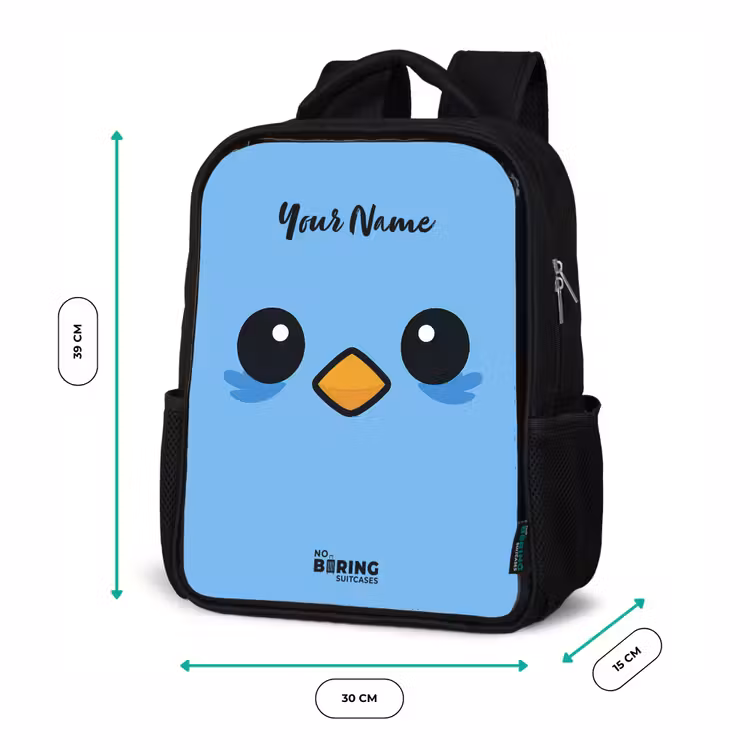 Kids backpack - Black - Kawai - Bird - Blue — 8