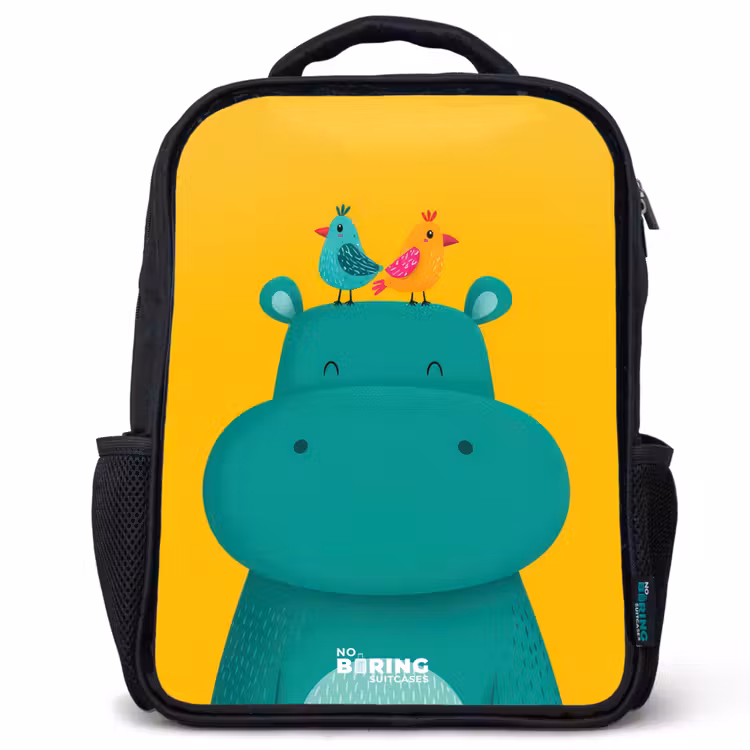 Kids backpack - Black - Hippo - Birds - Yellow — 1