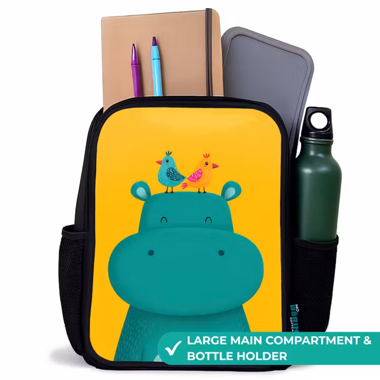 Kids backpack - Black - Hippo - Birds - Yellow — 10