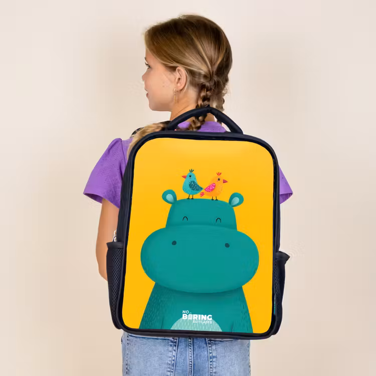 Kids backpack - Black - Hippo - Birds - Yellow — 4