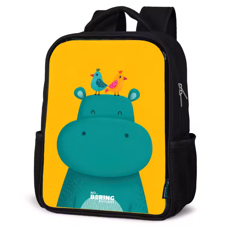 Kids backpack - Black - Hippo - Birds - Yellow — 6