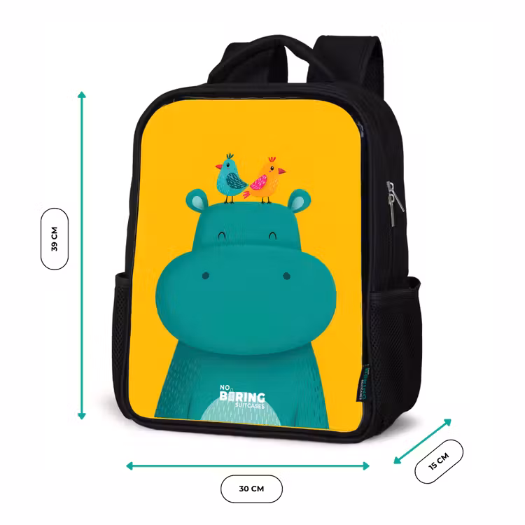 Kids backpack - Black - Hippo - Birds - Yellow — 8