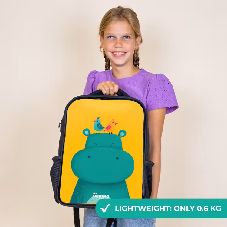 Kids backpack - Black - Hippo - Birds - Yellow — 9