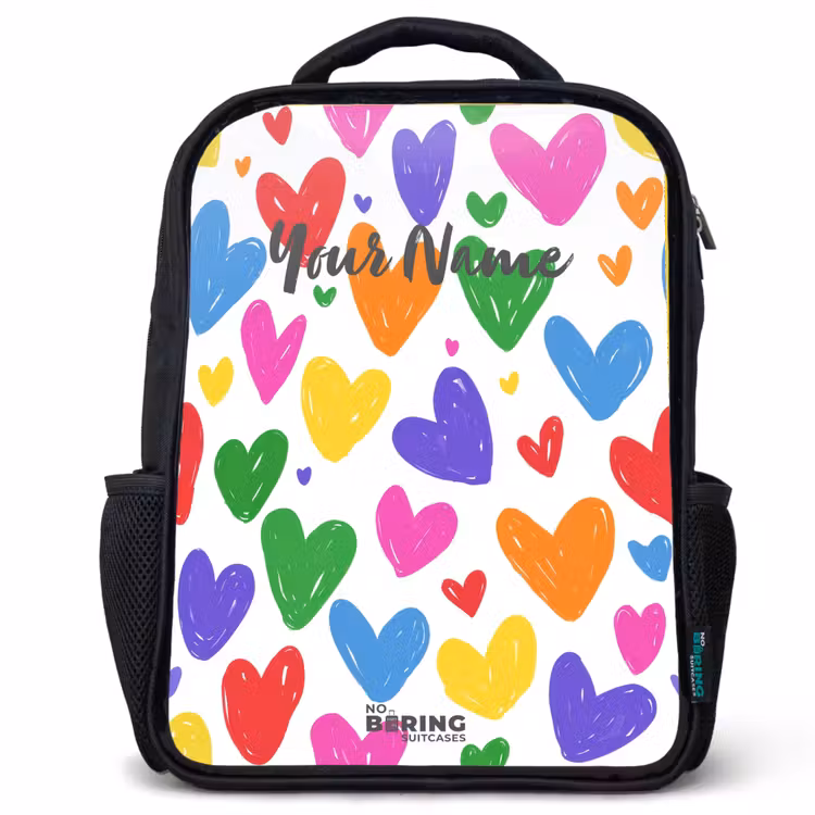 Kids backpack - Black - Colored hearts — 1