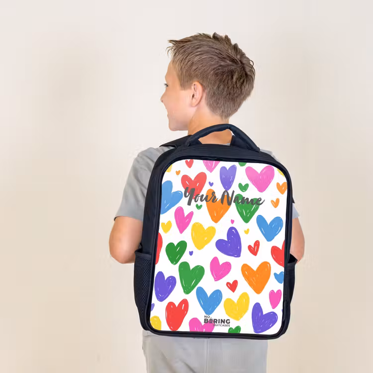 Kids backpack - Black - Colored hearts — 2