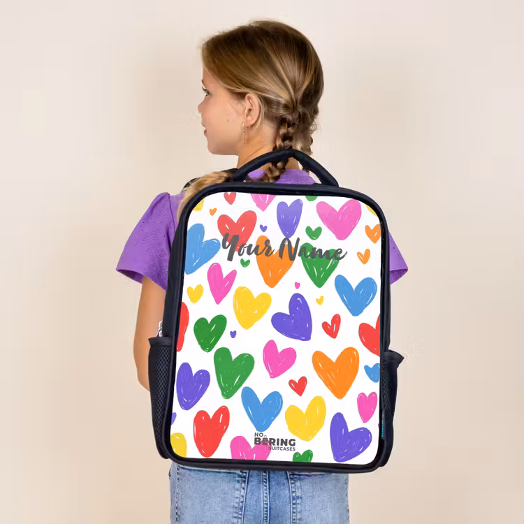 Kids backpack - Black - Colored hearts — 4