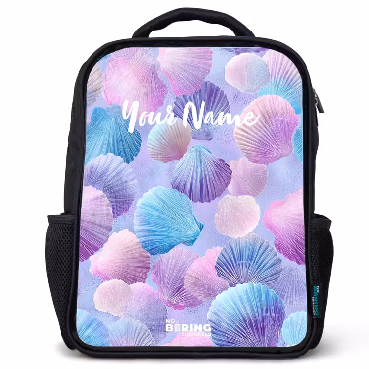 Kids backpack - Black - Colored shells on a purple background — 1