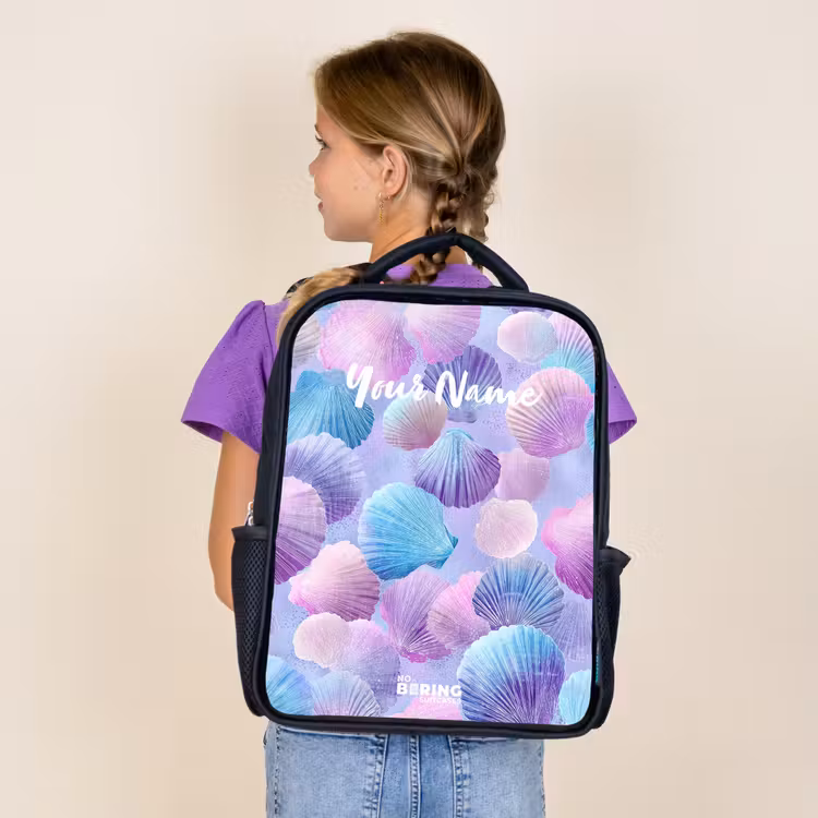 Kids backpack - Black - Colored shells on a purple background — 4