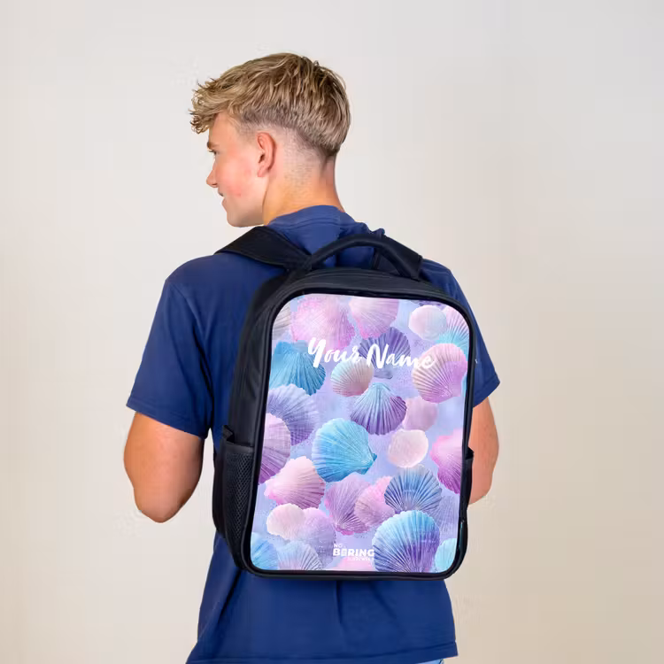 Kids backpack - Black - Colored shells on a purple background — 5