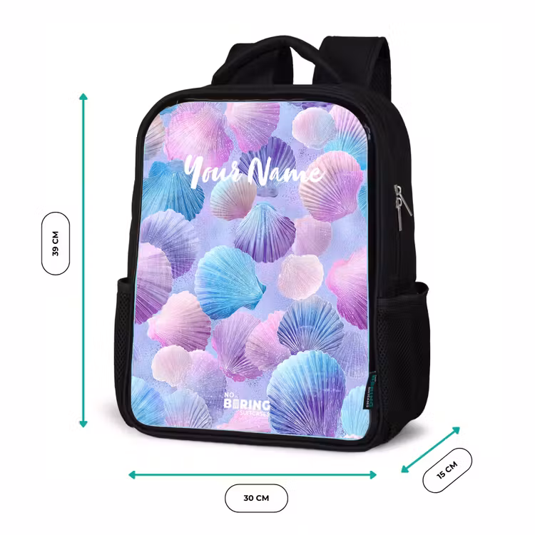 Kids backpack - Black - Colored shells on a purple background — 8