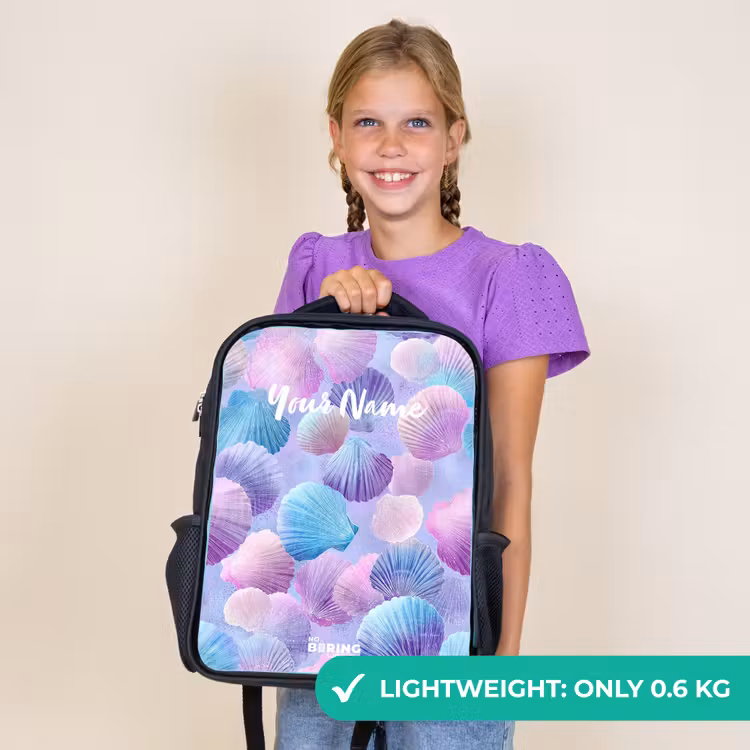 Kids backpack - Black - Colored shells on a purple background — 9
