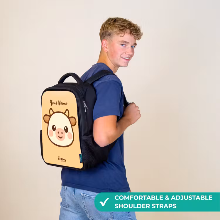 Kids backpack - Black - Kawai - Cow - Brown — 11