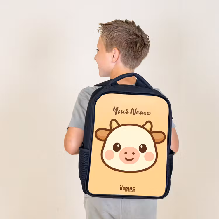Kids backpack - Black - Kawai - Cow - Brown — 2