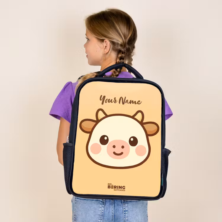 Kids backpack - Black - Kawai - Cow - Brown — 4