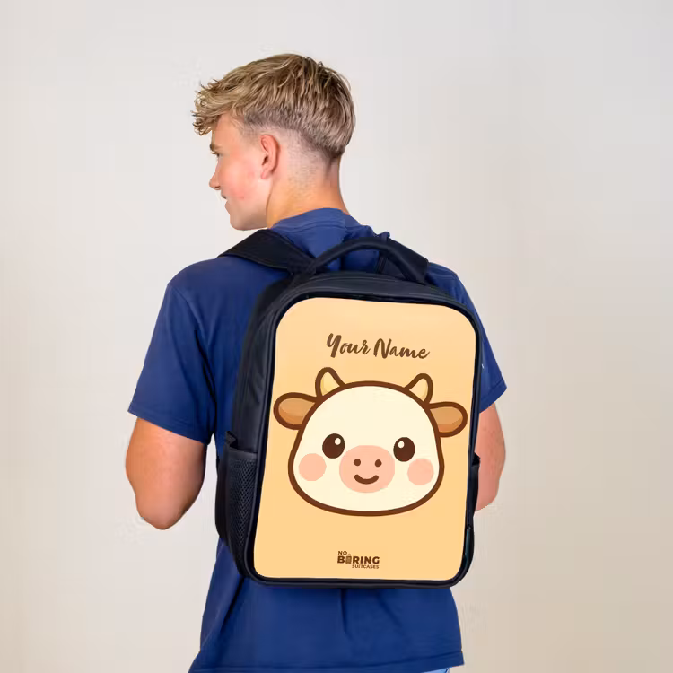 Kids backpack - Black - Kawai - Cow - Brown — 5