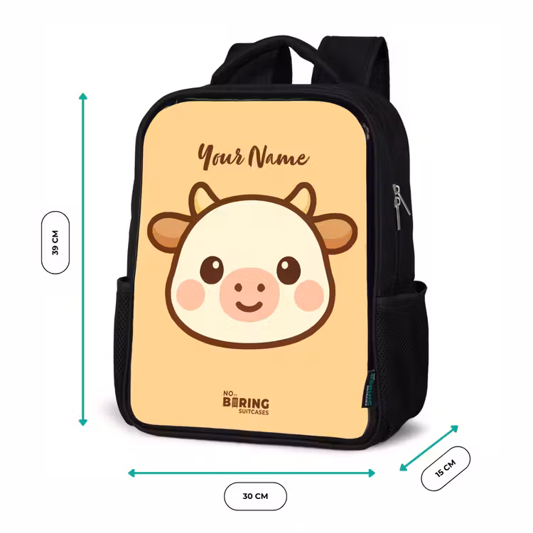 Kids backpack - Black - Kawai - Cow - Brown — 8