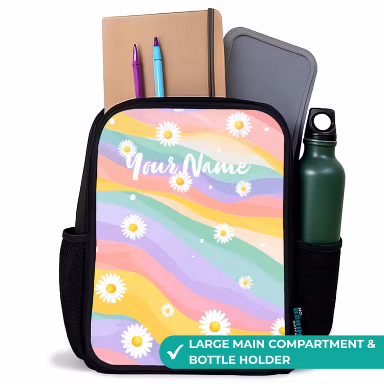 Kids backpack - Black - Daisies on rainbow background — 10