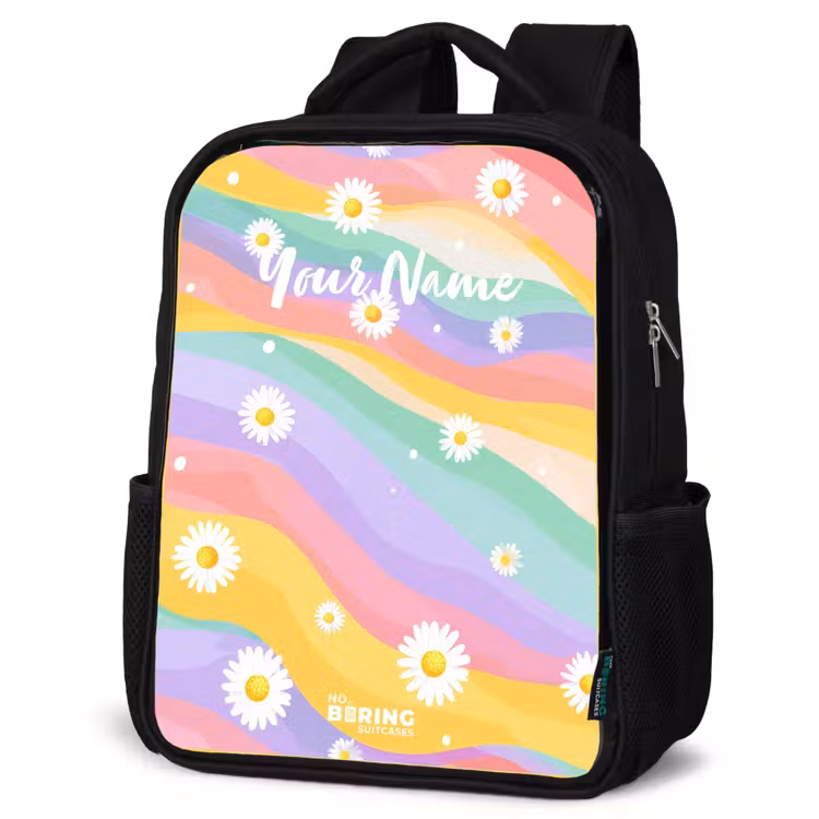 Kids backpack - Black - Daisies on rainbow background — 6