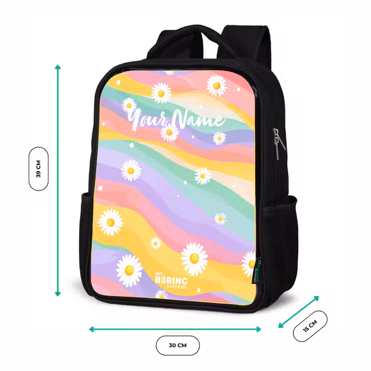 Kids backpack - Black - Daisies on rainbow background — 8