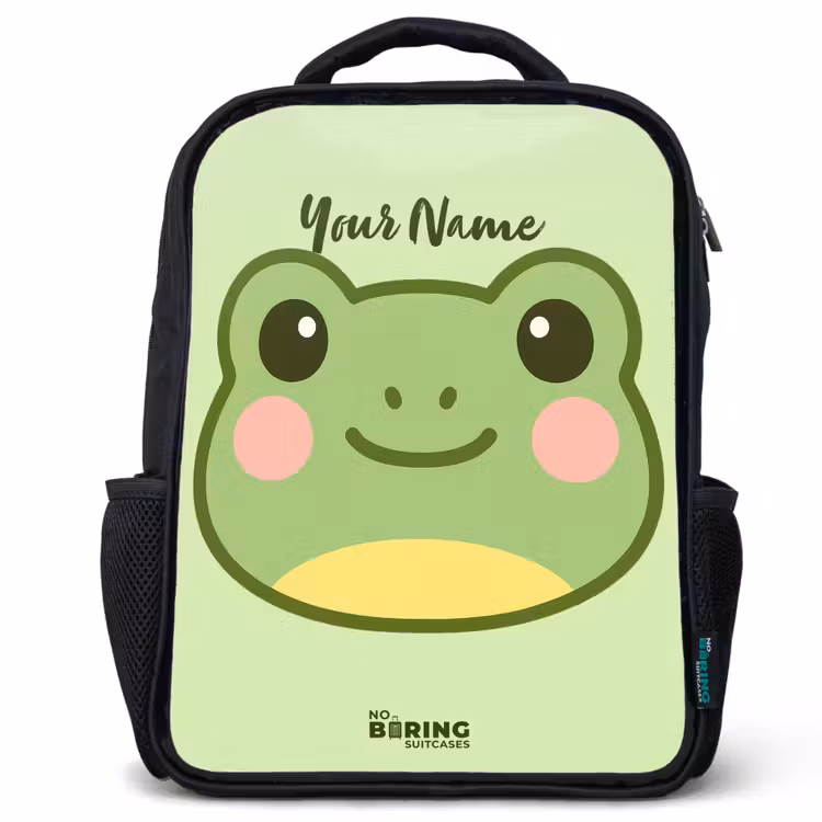 Kids backpack - Black - Kawai - Frog - Green — 1