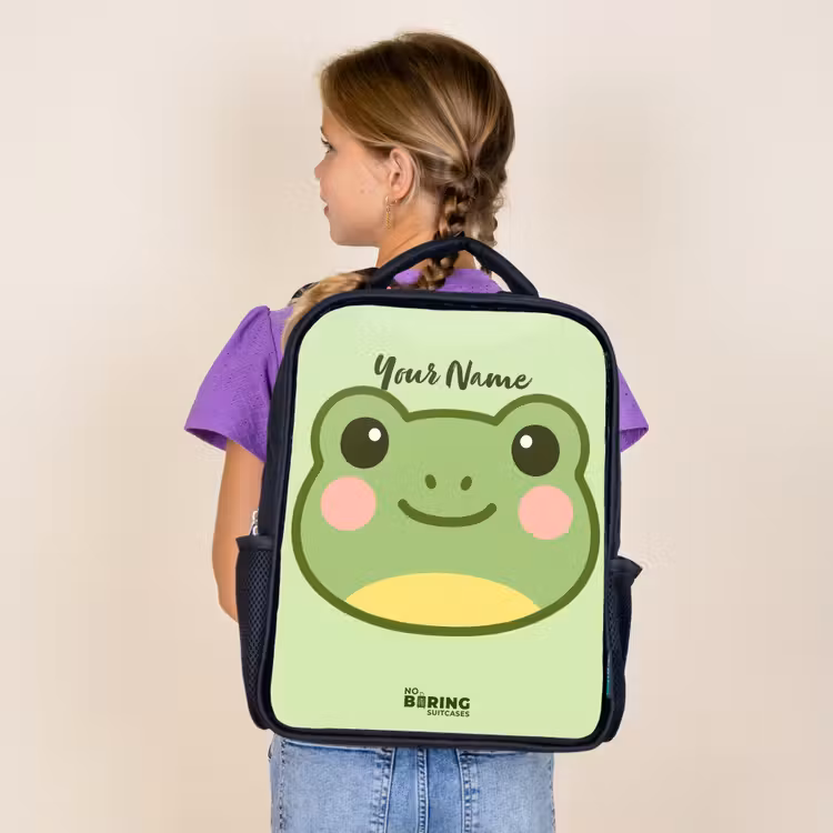 Kids backpack - Black - Kawai - Frog - Green — 4