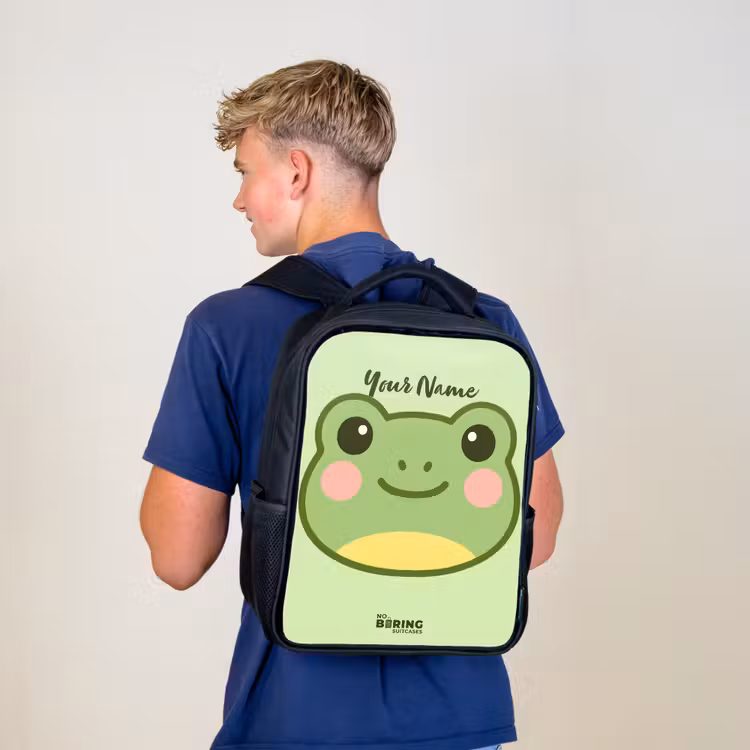 Kids backpack - Black - Kawai - Frog - Green — 5
