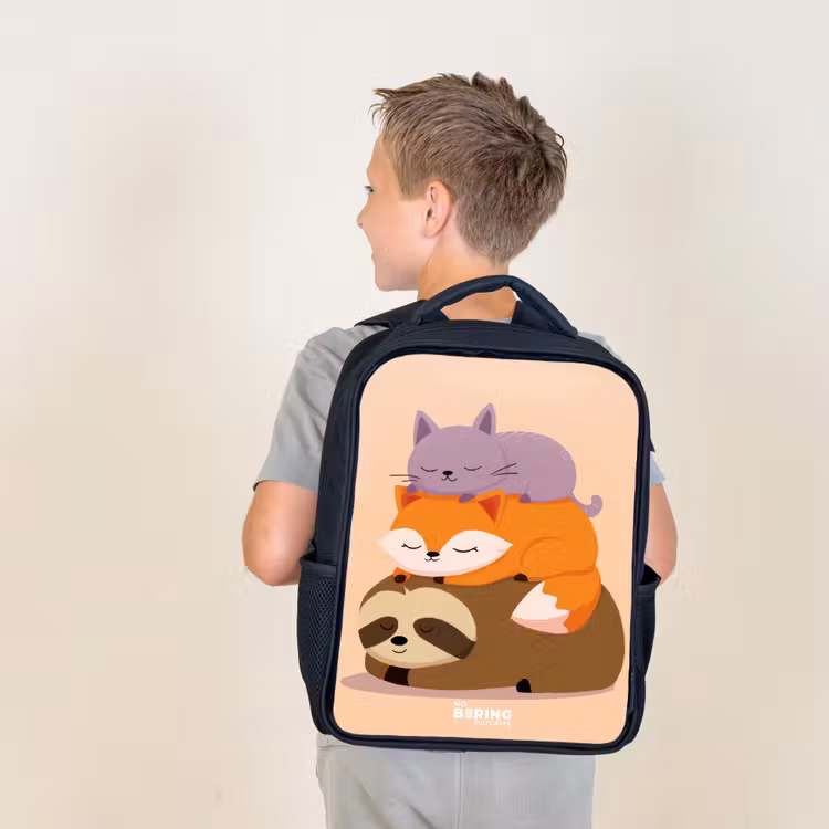 Kids backpack - Black - Animals - Sleep - Together — 2