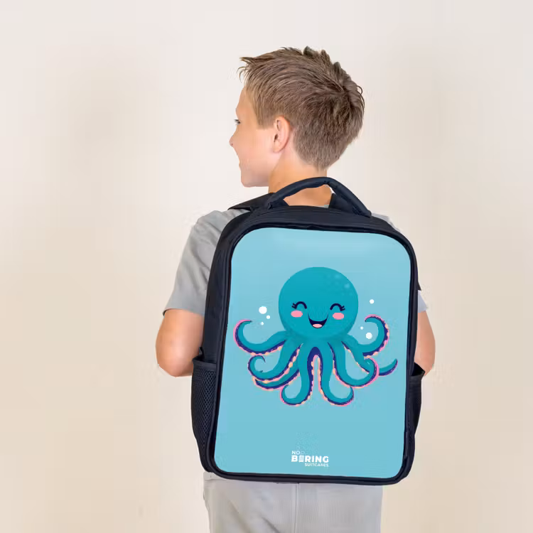 Kids backpack - Black - Octopus - Water - Blue — 2
