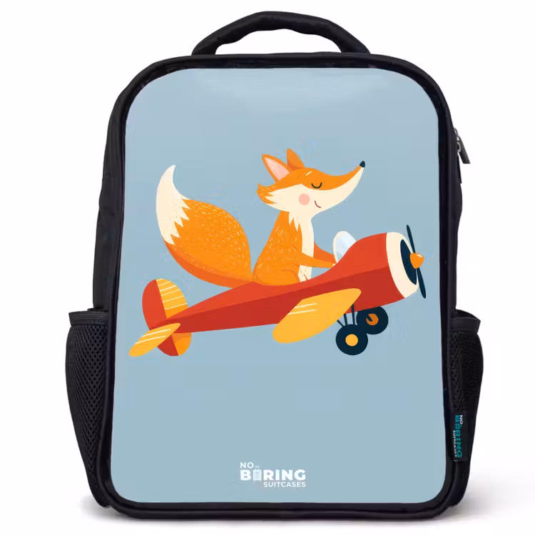 Kids backpack - Black - Fox - Airplane - Flies — 1