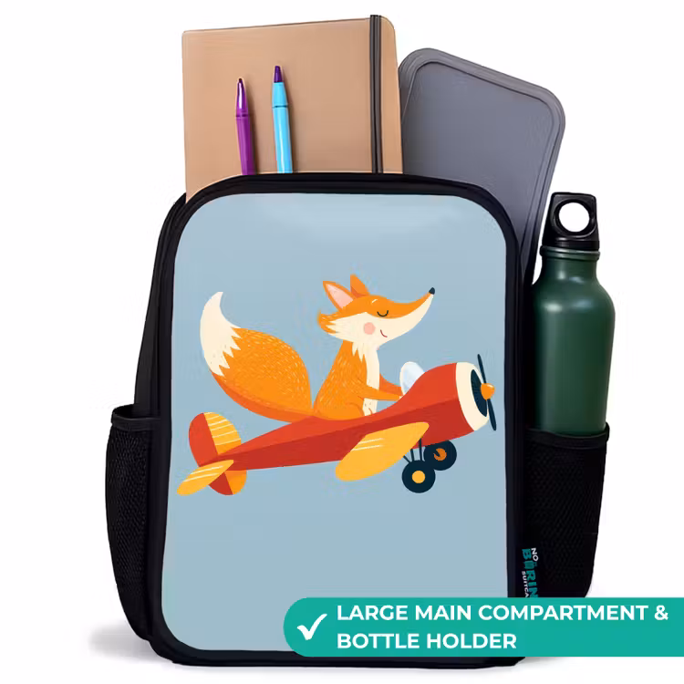 Kids backpack - Black - Fox - Airplane - Flies — 10